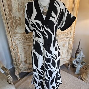 Rachel Zoe Black and White Abstract Midi Dress
